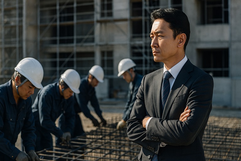 作業をする人とスーツを着た人